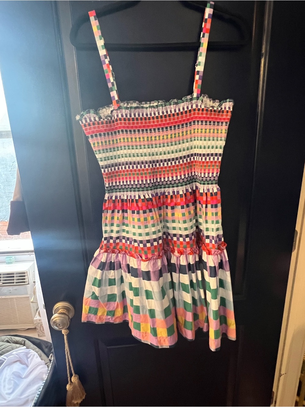 Hill House Multicolor Check Smocked Sundress in Pink, Red, Green, Blue, Purple